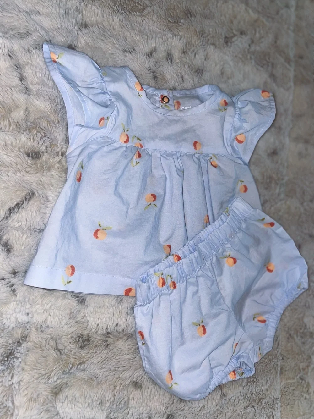 Caters Light Blue Peach Print Baby Top & Bloomers Set